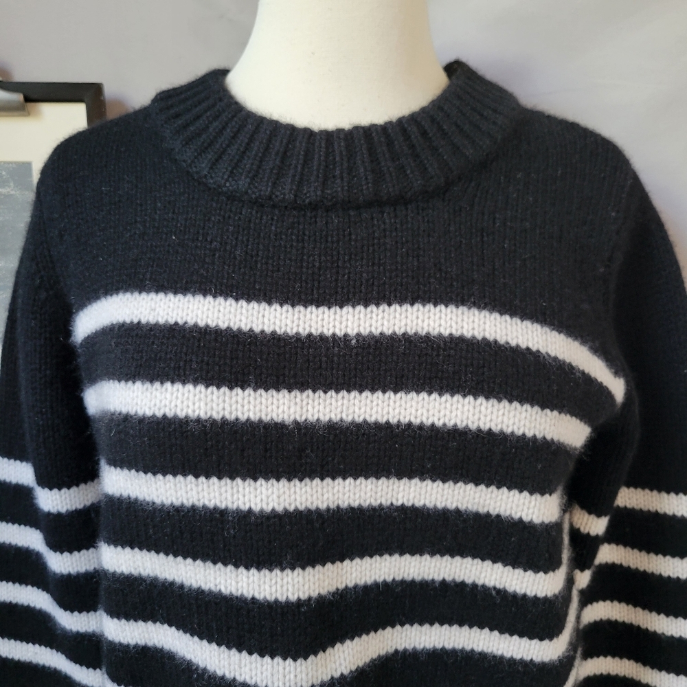 La Ligne New York Mini Marin Cropped Stripe Wool Cashmere Sweater Black XS - Picture 4 of 13